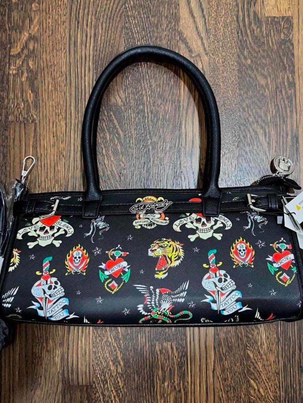 ed hardy tattoo multi-print baguette shoulder bag purse y2k NWT